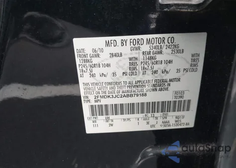 2010 Ford Edge Sel z USA, uszkodzony, nr VIN 2FMDK3JC2ABB79188